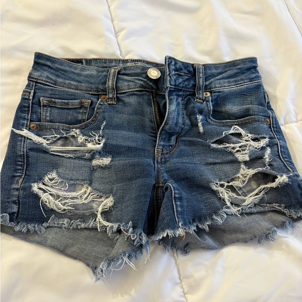 American Eagle Outfitters Distressed Blue Denim Cutoff Shorts